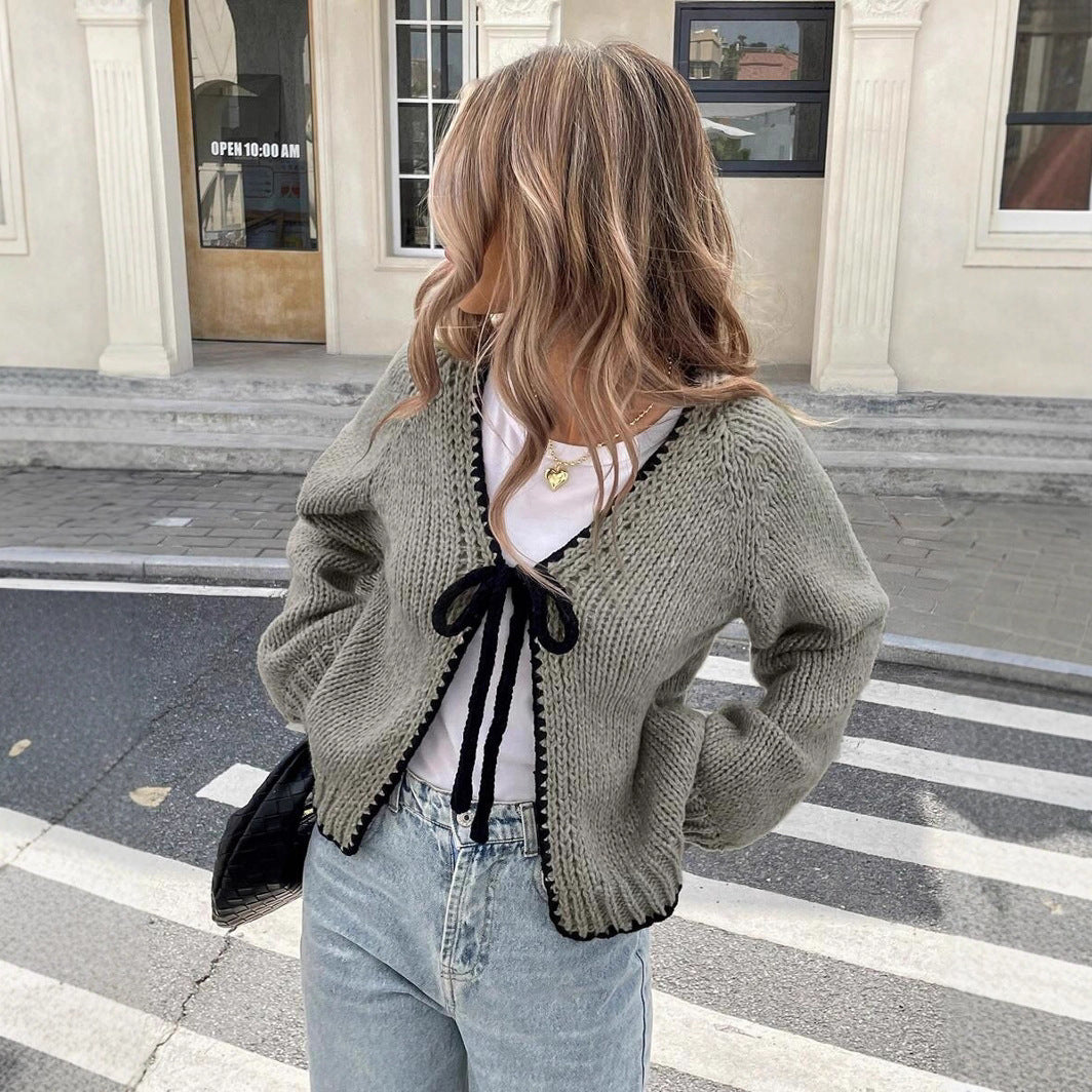 Color - Block Trim Cropped Knit Cardigan