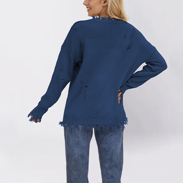 Distressed American Flag Pattern Knit Sweater