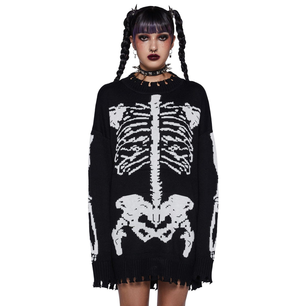 Distressed Hole - Ripped Skeleton - Jacquard Knit Dress
