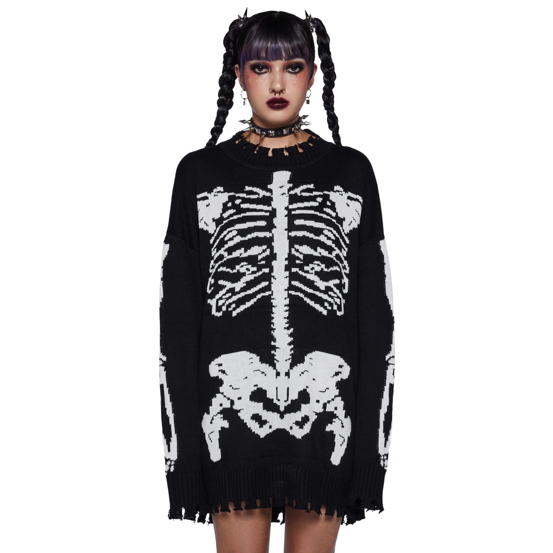Distressed Hole - Ripped Skeleton - Jacquard Knit Dress