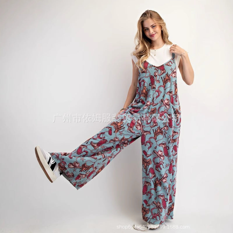 Western - Element Printed Wide - Leg Overall Pants