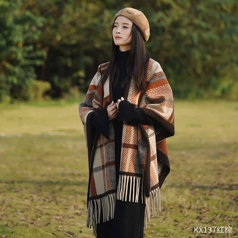 New Ink Painting Shawl High-End Travel Decoration Exterior Shawl Long Retro Cloak Tassel Cloak