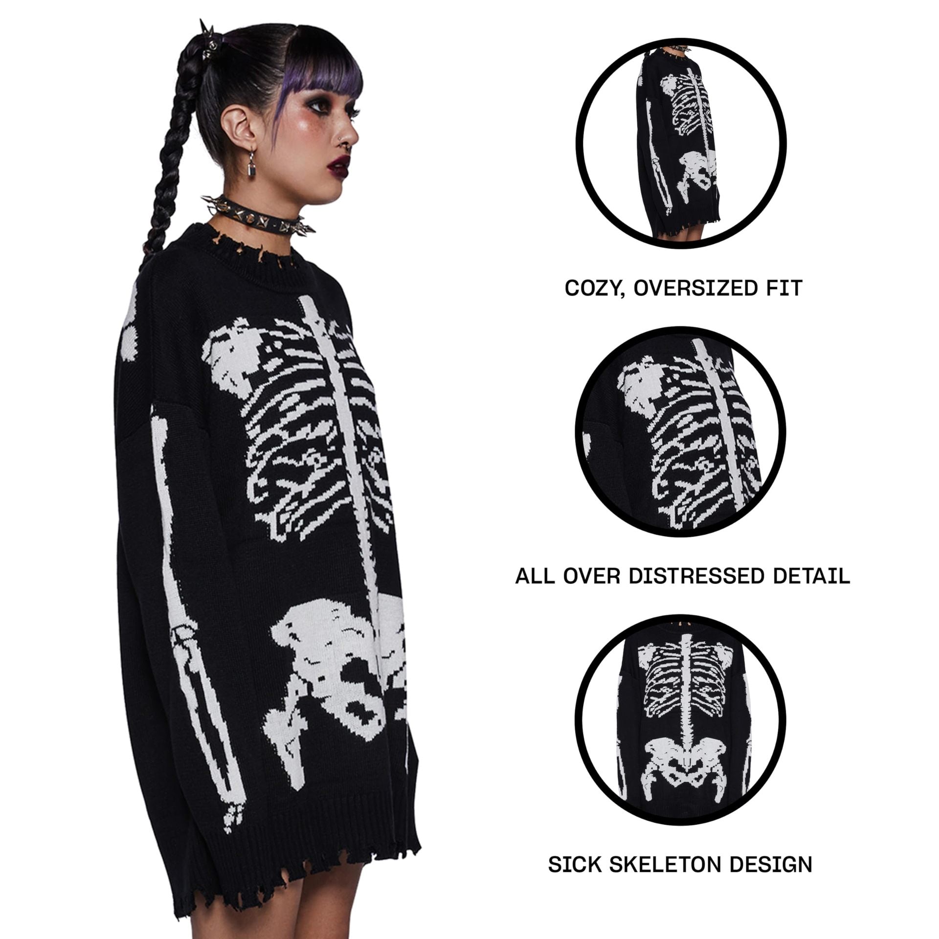 Distressed Hole - Ripped Skeleton - Jacquard Knit Dress