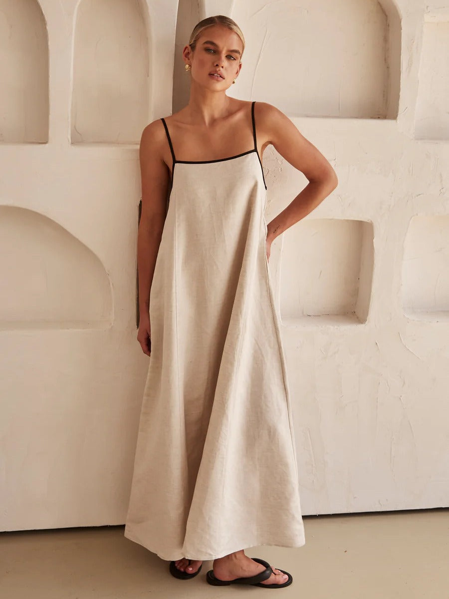 Trimmed Spaghetti - Strap Maxi Dress