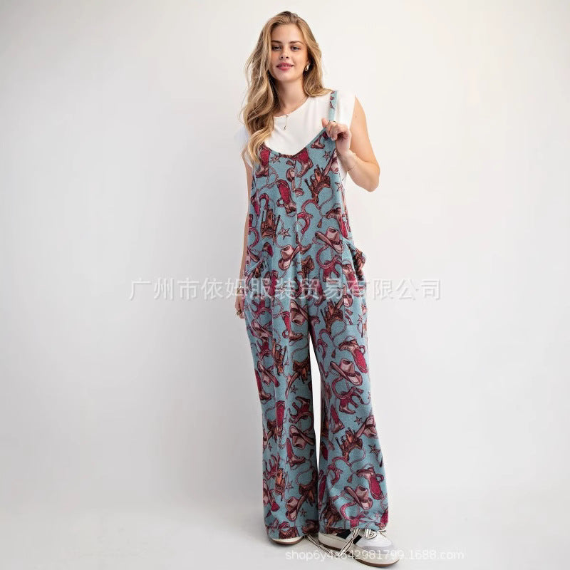 Western - Element Printed Wide - Leg Overall Pants