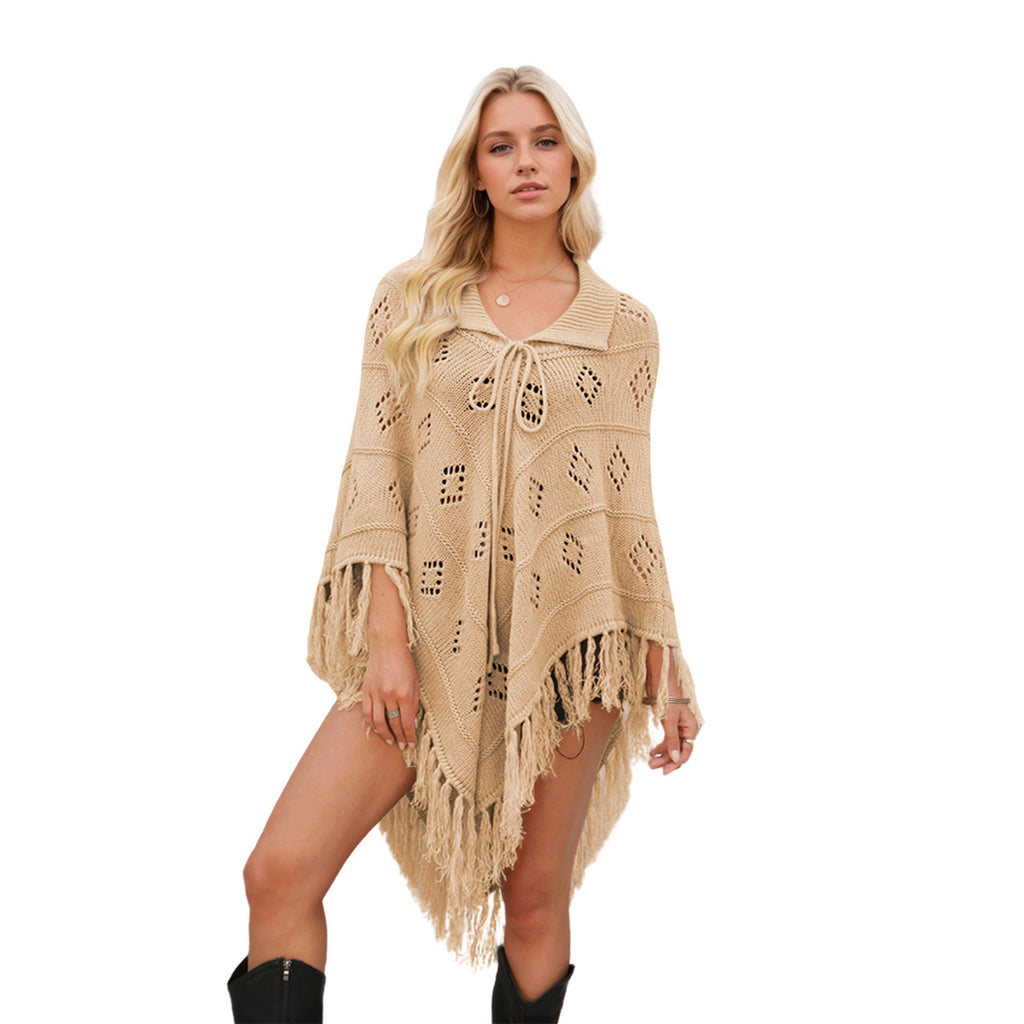 Bohemian Hollow - Out Fringed Knit Cloak