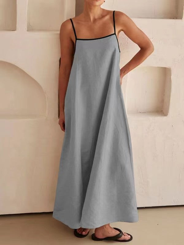 Trimmed Spaghetti - Strap Maxi Dress