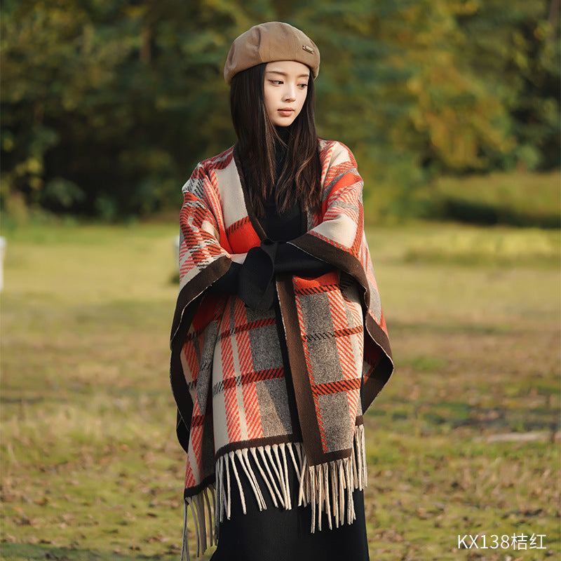 New Ink Painting Shawl High-End Travel Decoration Exterior Shawl Long Retro Cloak Tassel Cloak
