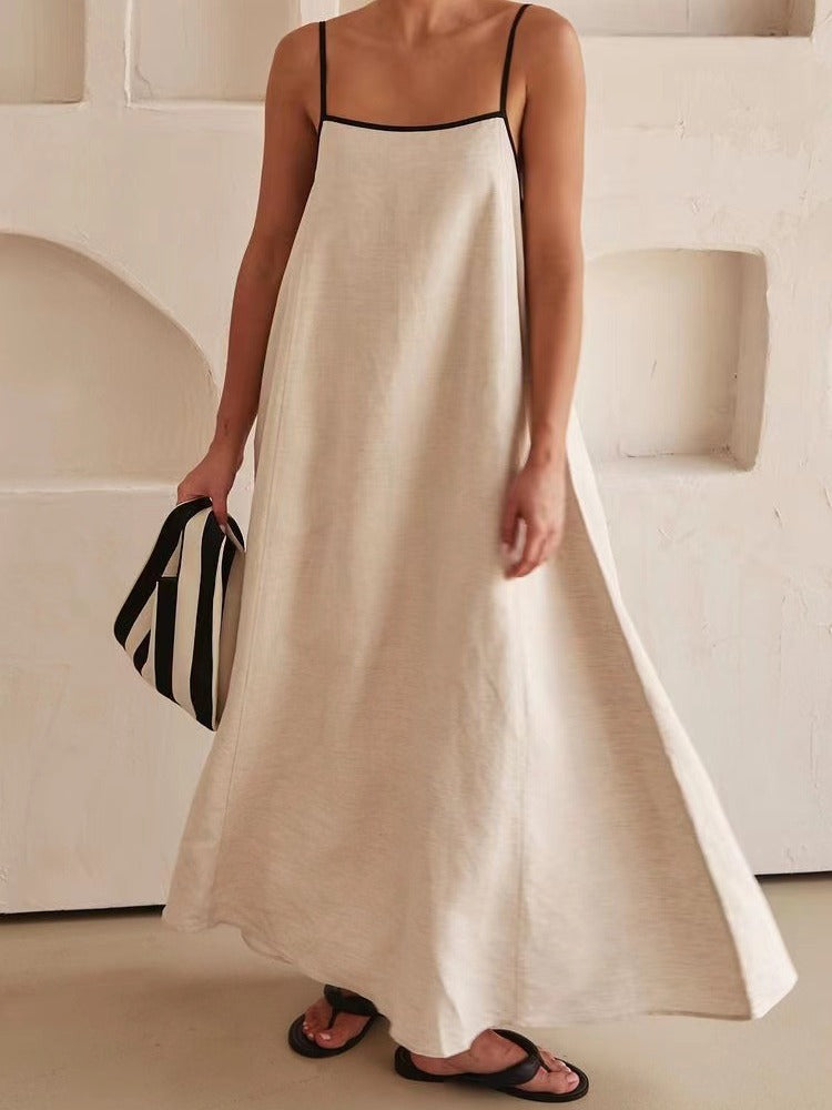 Trimmed Spaghetti - Strap Maxi Dress