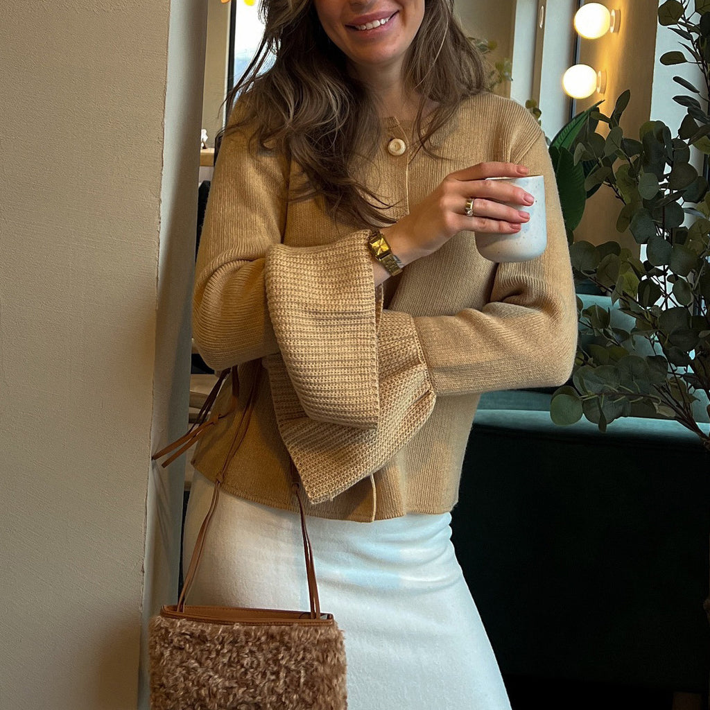 Bell - Sleeve Cropped Knit Cardigan