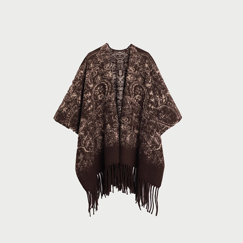 New Ink Painting Shawl High-End Travel Decoration Exterior Shawl Long Retro Cloak Tassel Cloak