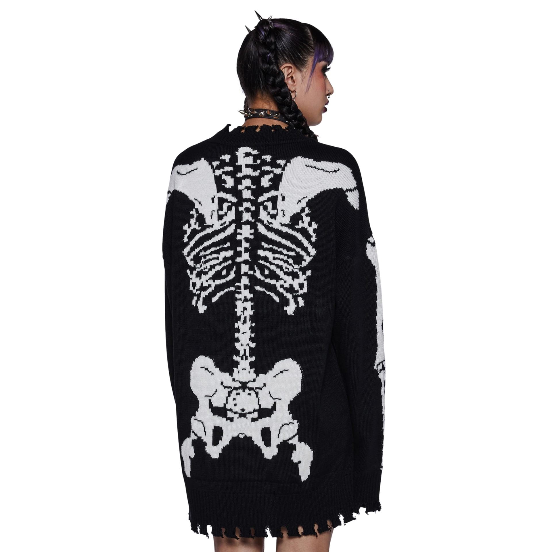 Distressed Hole - Ripped Skeleton - Jacquard Knit Dress
