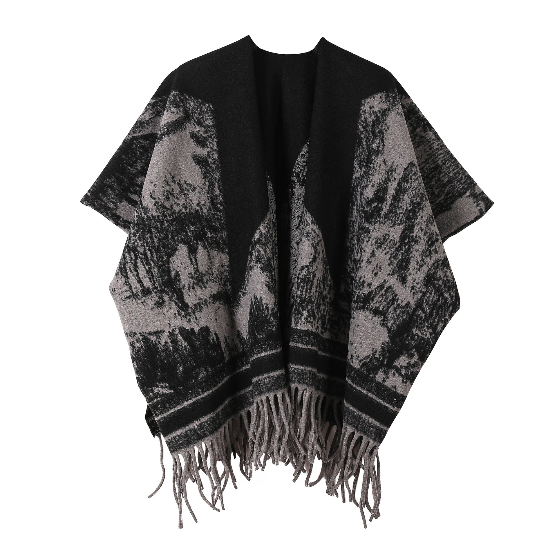 New Ink Painting Shawl High-End Travel Decoration Exterior Shawl Long Retro Cloak Tassel Cloak