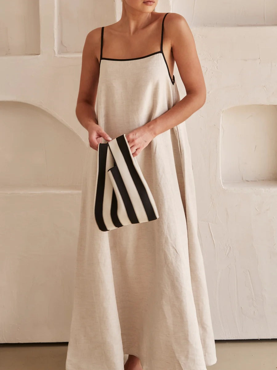 Trimmed Spaghetti - Strap Maxi Dress