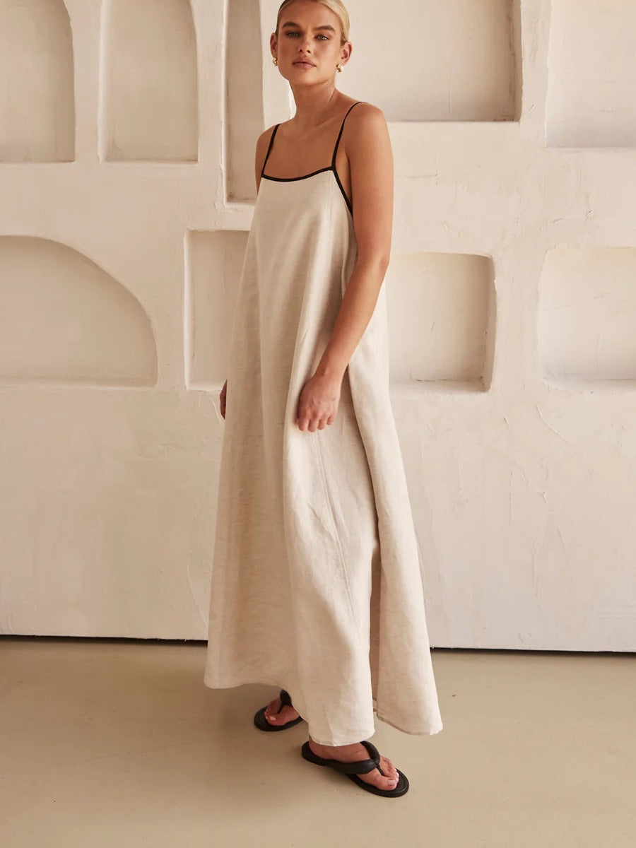 Trimmed Spaghetti - Strap Maxi Dress