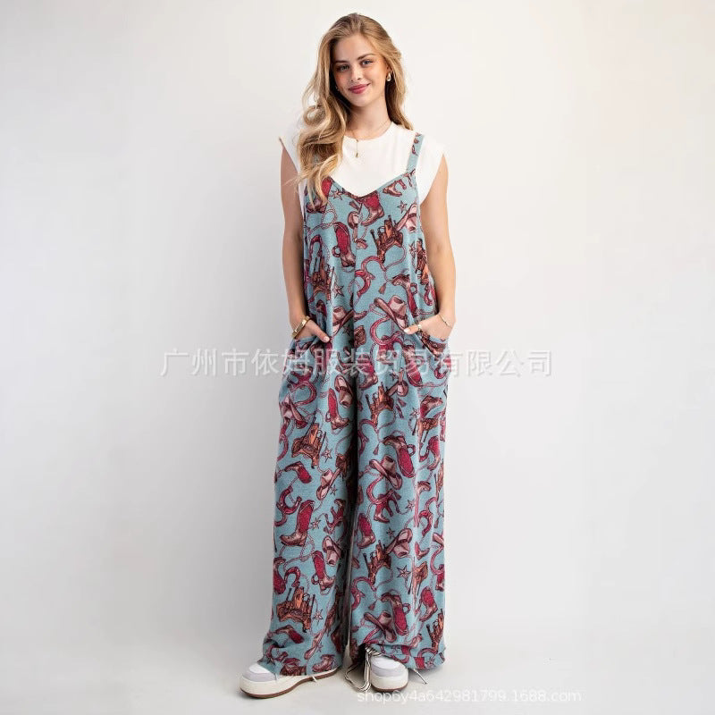 Western - Element Printed Wide - Leg Overall Pants