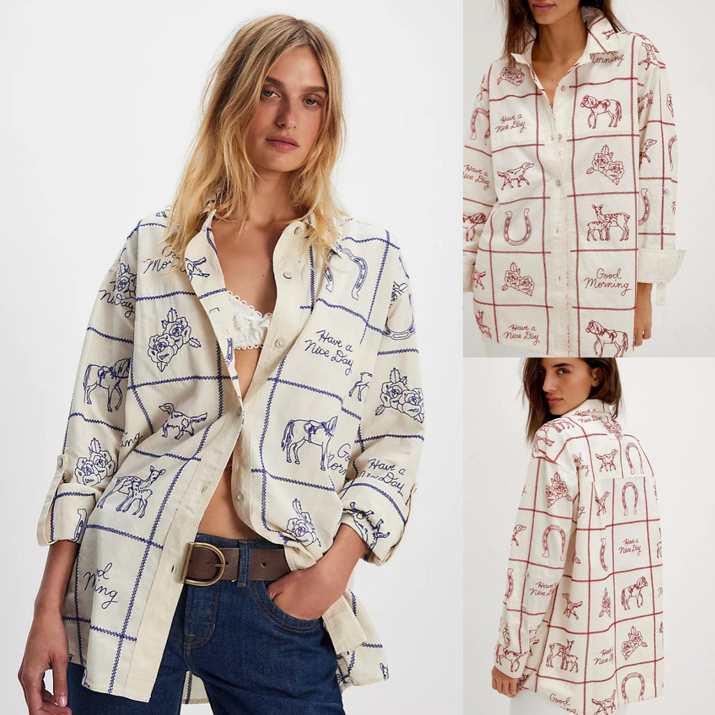 Checkerboard Animal - Pattern Embroidered Shirt
