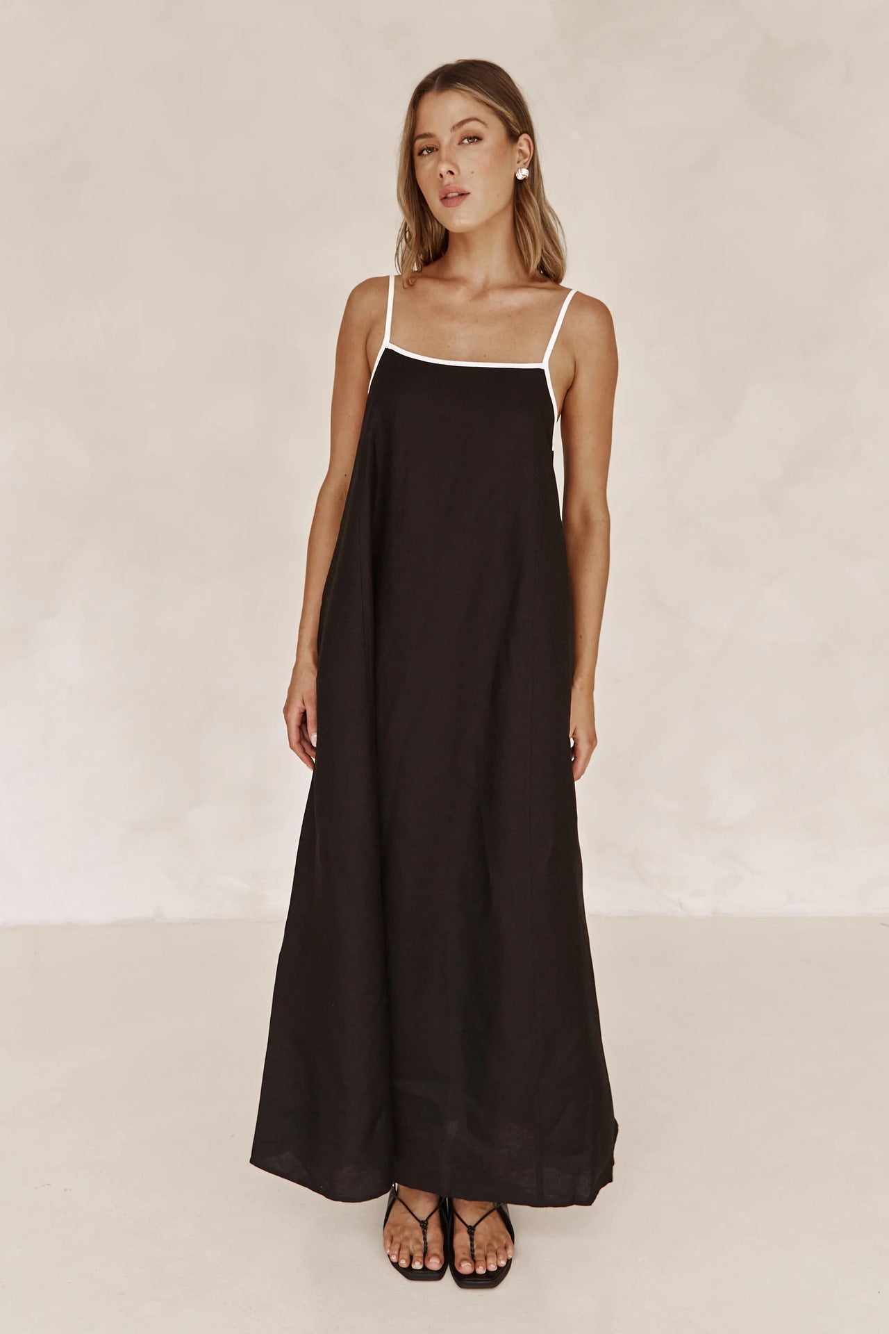 Trimmed Spaghetti - Strap Maxi Dress