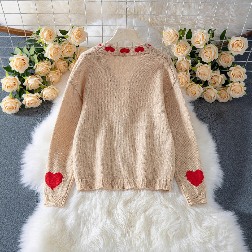 Camel Love - Pattern Tie - Front V - Neck Knit Cardigan