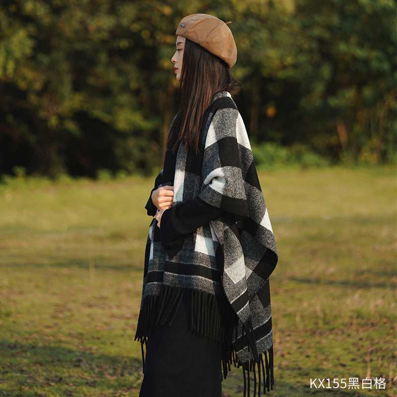 New Ink Painting Shawl High-End Travel Decoration Exterior Shawl Long Retro Cloak Tassel Cloak