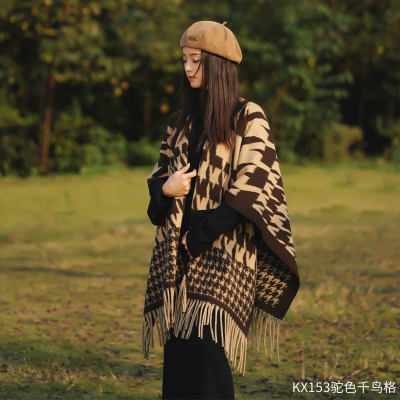 New Ink Painting Shawl High-End Travel Decoration Exterior Shawl Long Retro Cloak Tassel Cloak