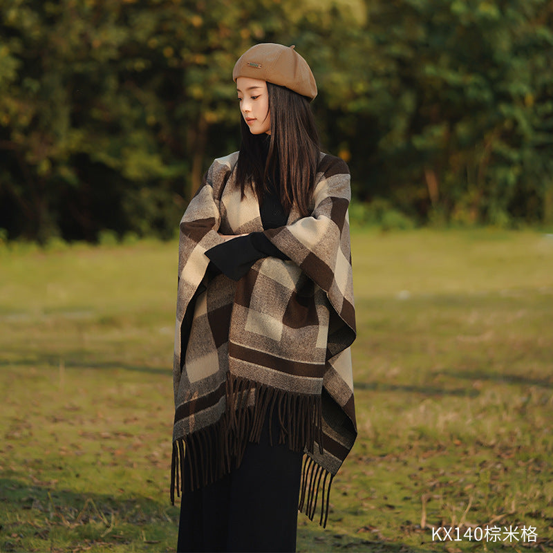 New Ink Painting Shawl High-End Travel Decoration Exterior Shawl Long Retro Cloak Tassel Cloak