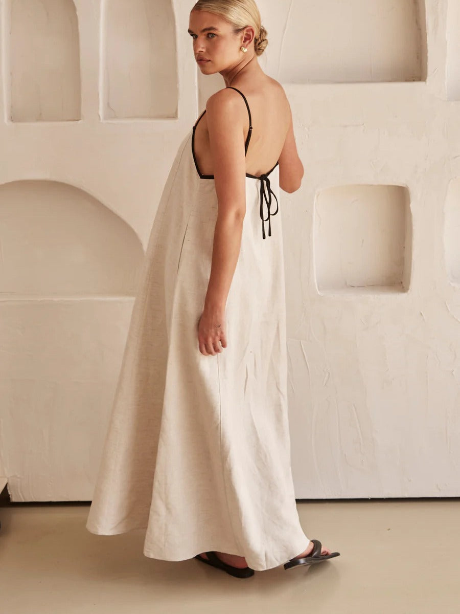 Trimmed Spaghetti - Strap Maxi Dress
