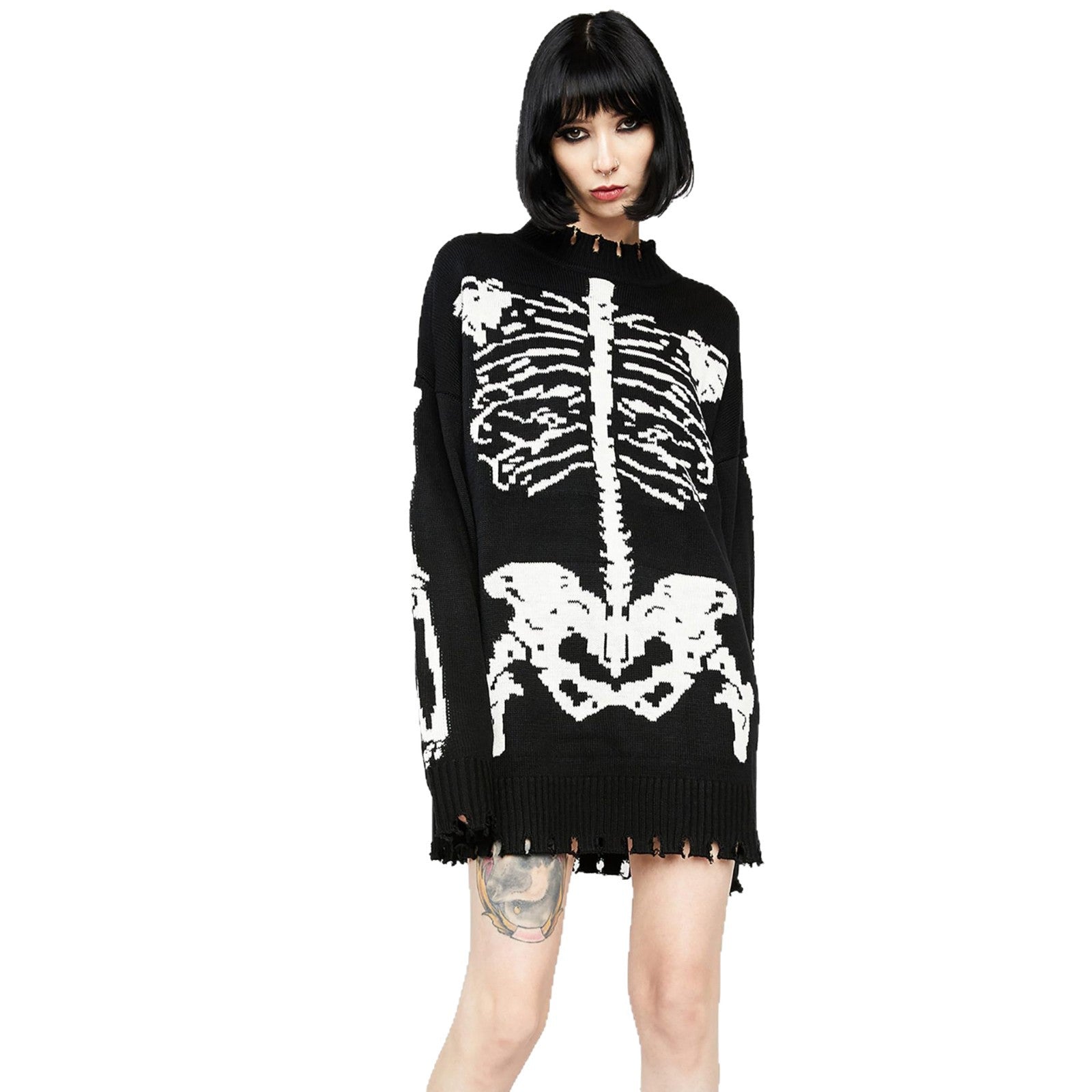 Distressed Hole - Ripped Skeleton - Jacquard Knit Dress