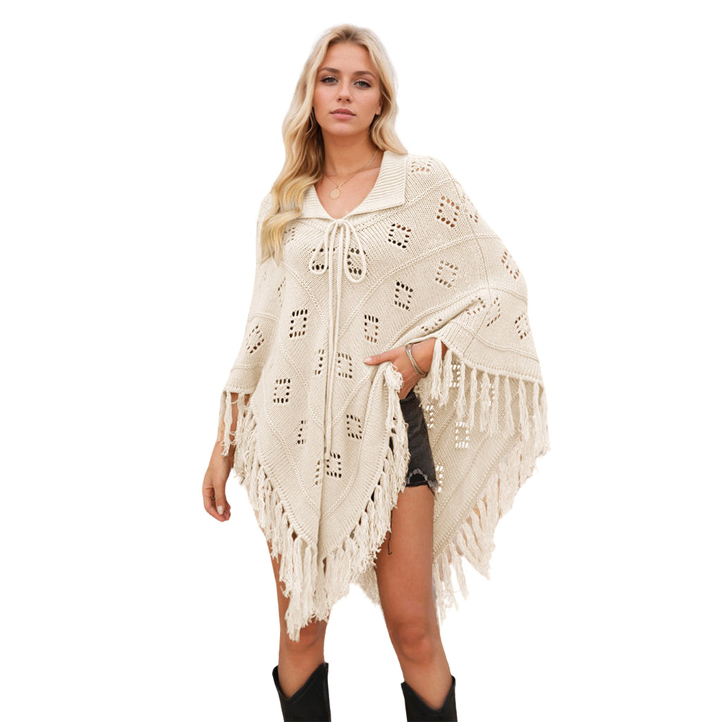 Bohemian Hollow - Out Fringed Knit Cloak