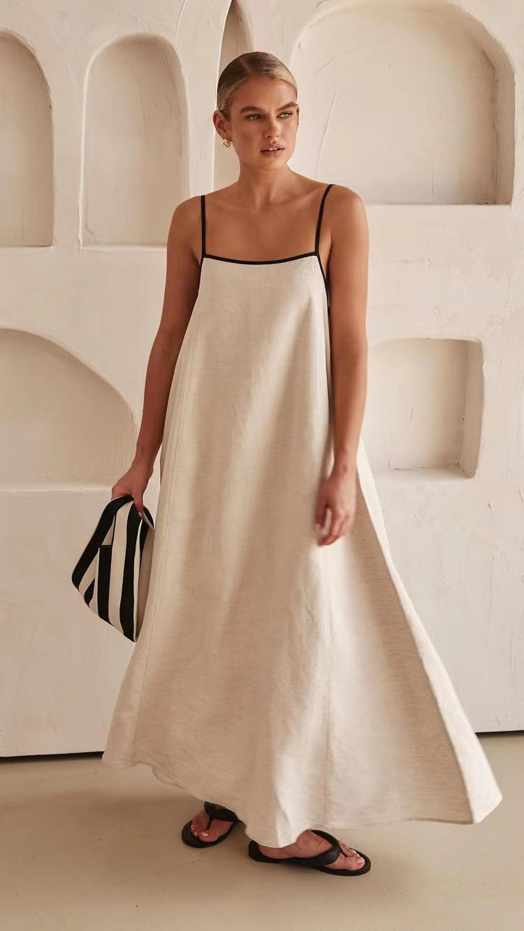 Trimmed Spaghetti - Strap Maxi Dress