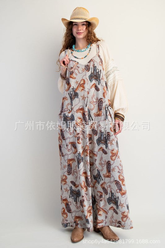 Western - Element Printed Wide - Leg Overall Pants