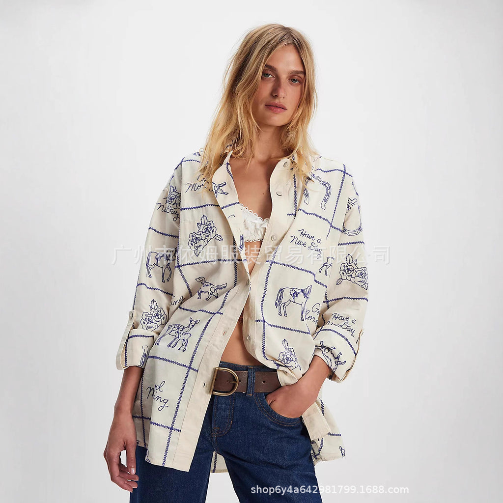 Checkerboard Animal - Pattern Embroidered Shirt
