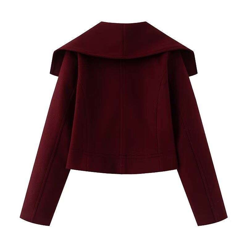 Crop Double - Breasted Wool Coat with Shawl Collar