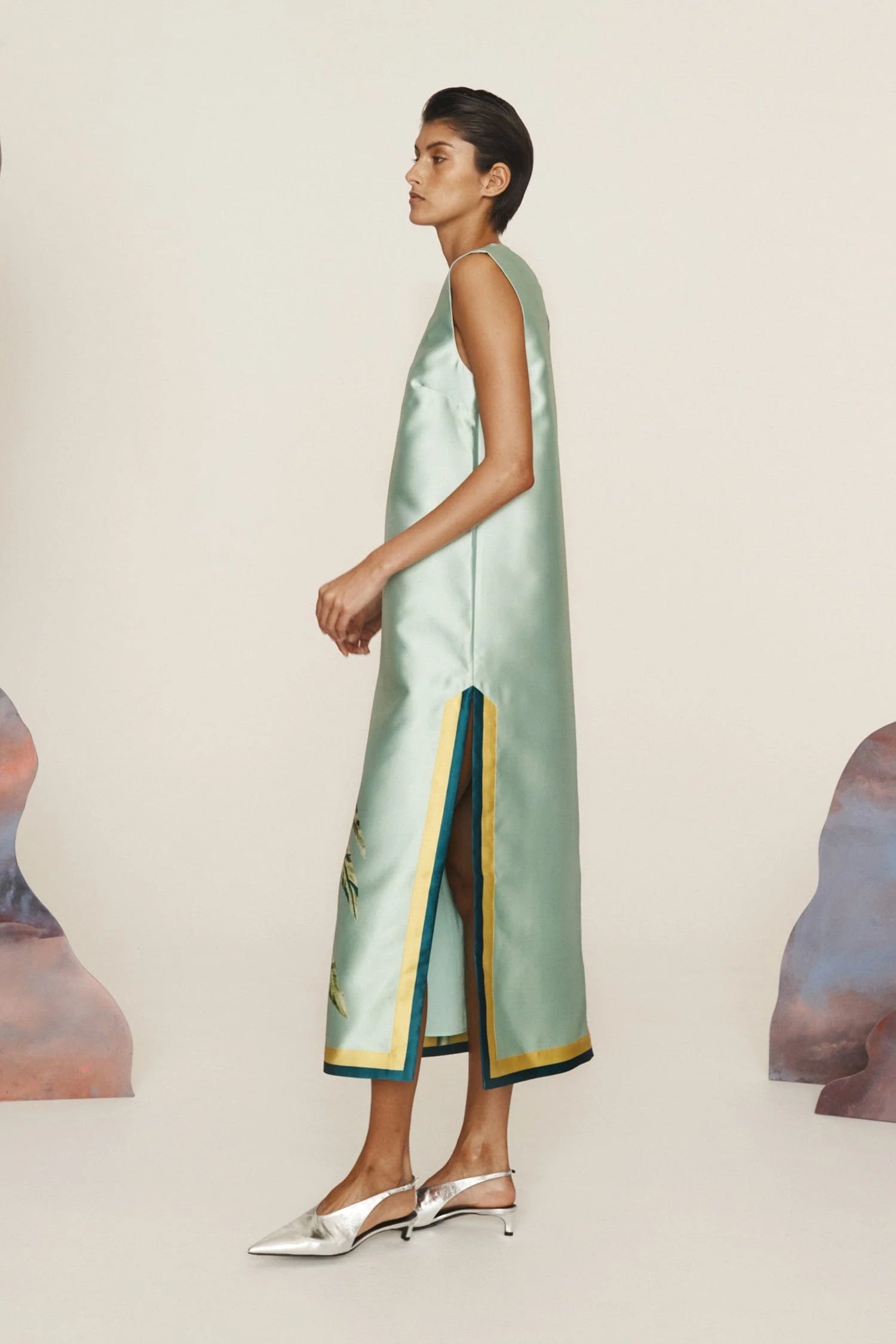 Botanical - Printed Satin Sleeveless Maxi Dress