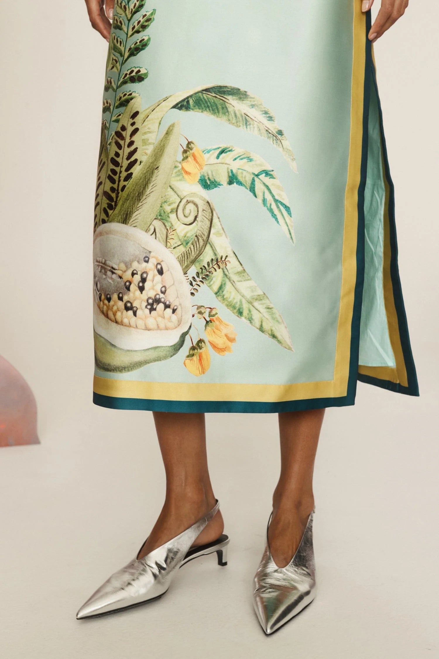 Botanical - Printed Satin Sleeveless Maxi Dress