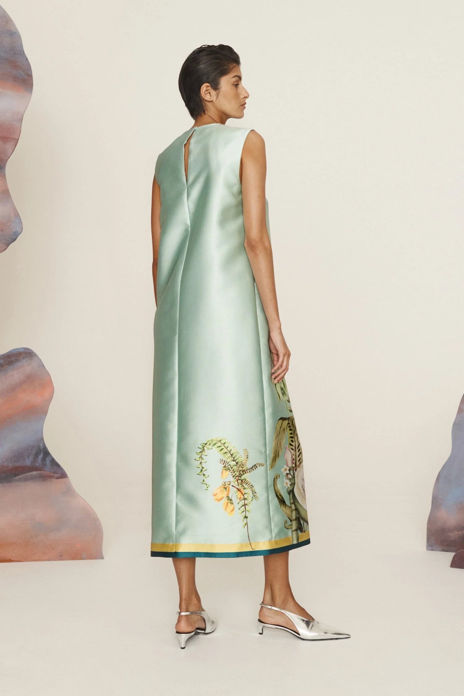 Botanical - Printed Satin Sleeveless Maxi Dress