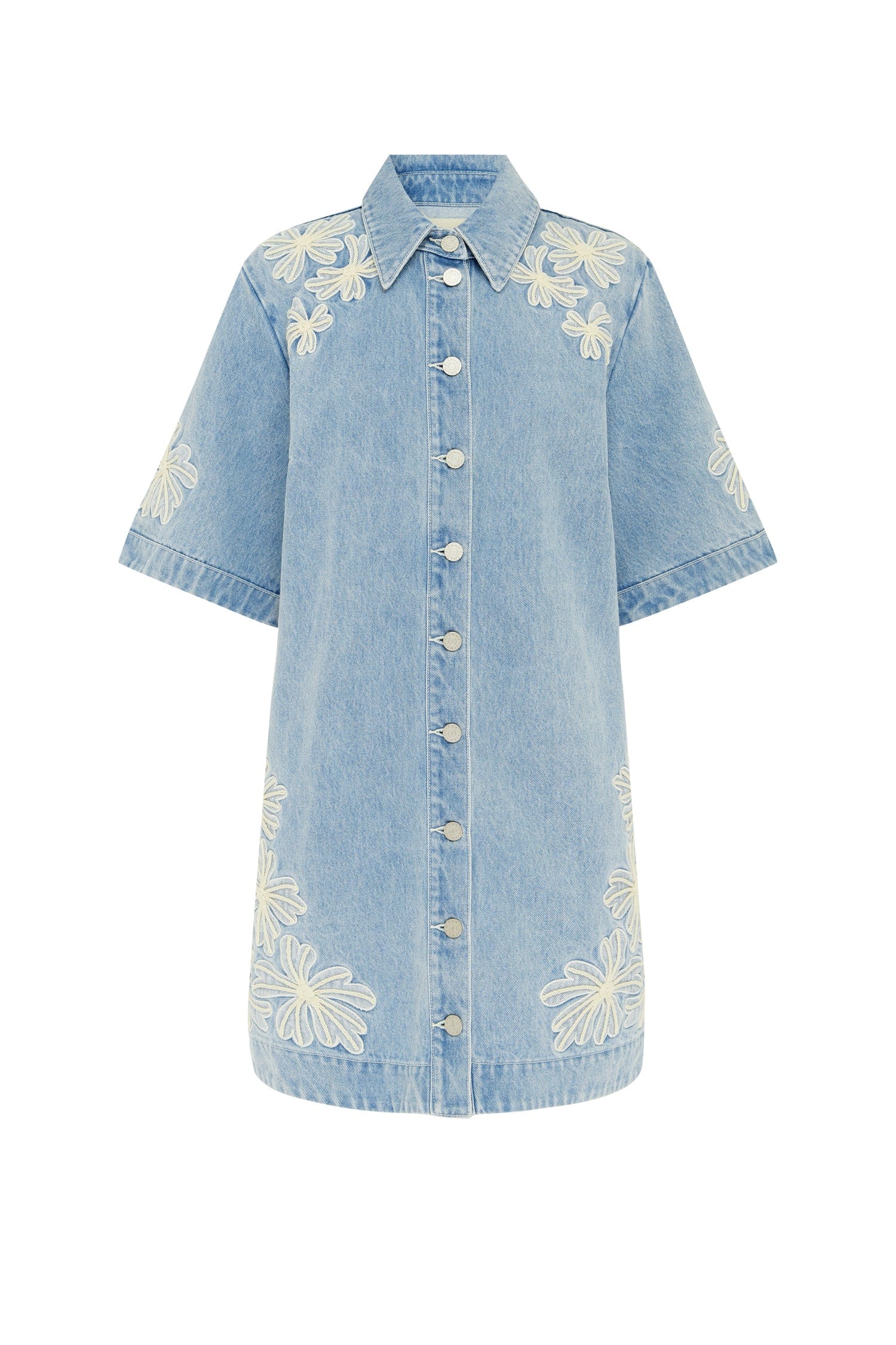 Daisy - Embroidered Denim Tie - Waist Jumpskirt