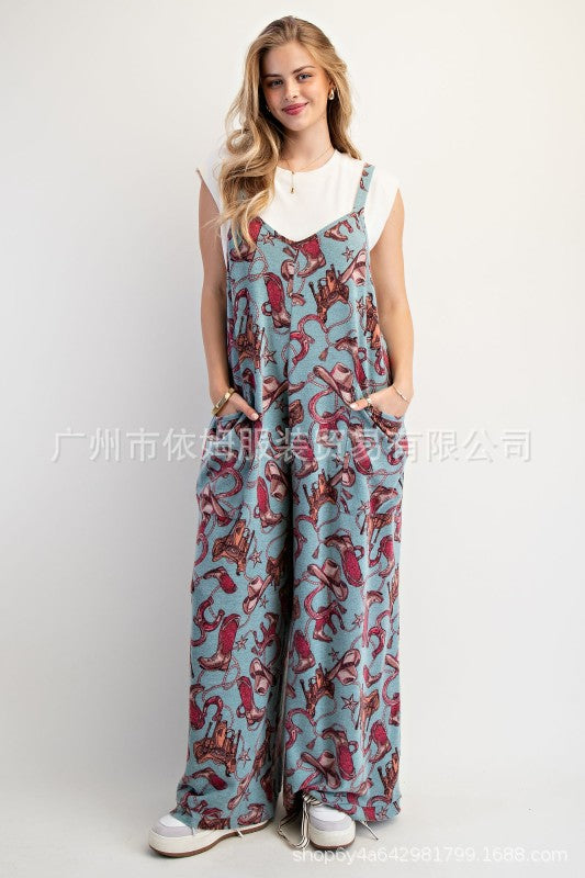Western - Element Printed Wide - Leg Overall Pants