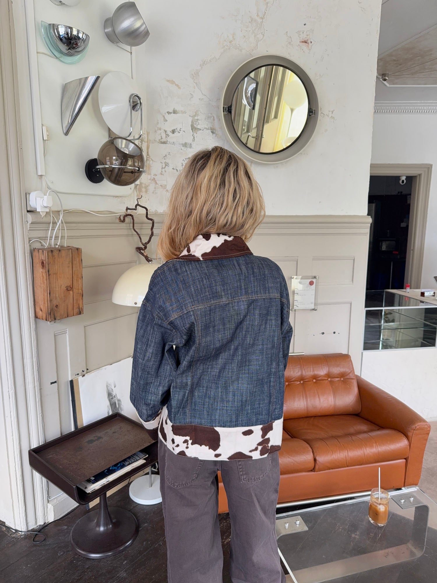 Cow Print Patchwork Denim Jacket