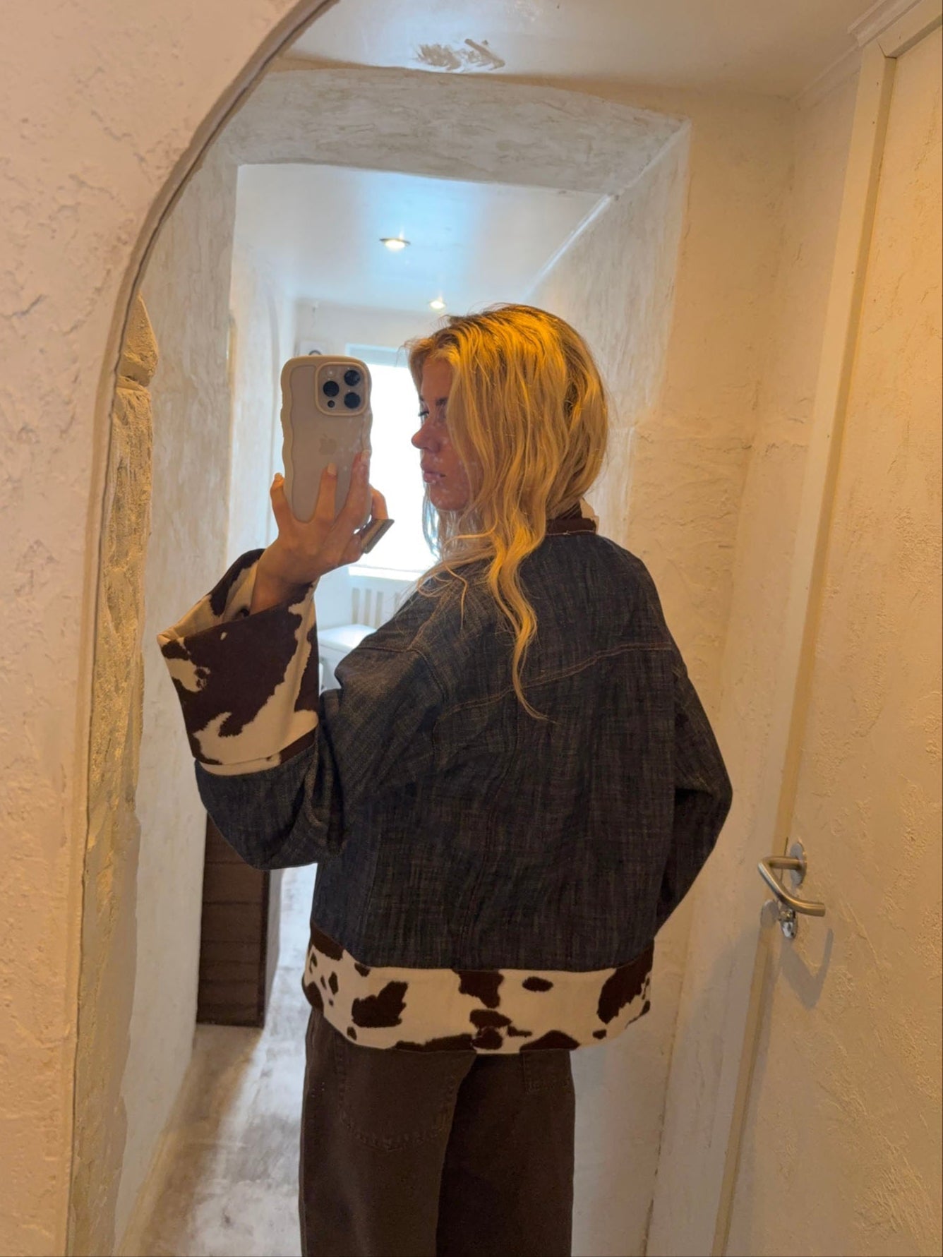 Cow Print Patchwork Denim Jacket