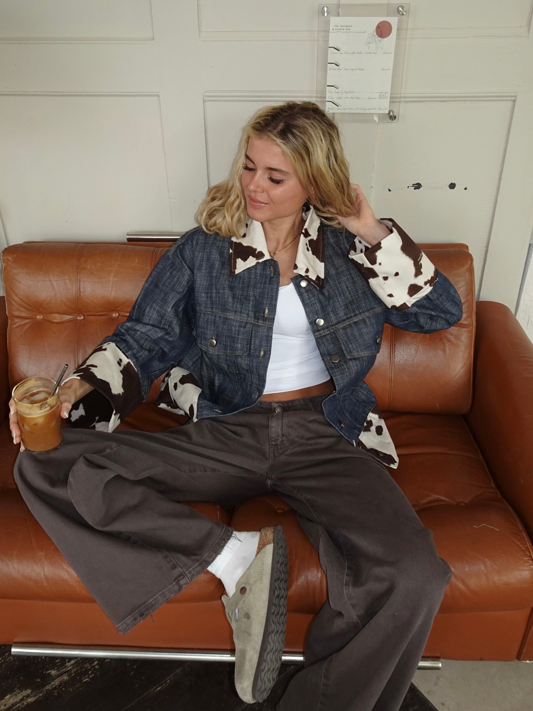 Cow Print Patchwork Denim Jacket
