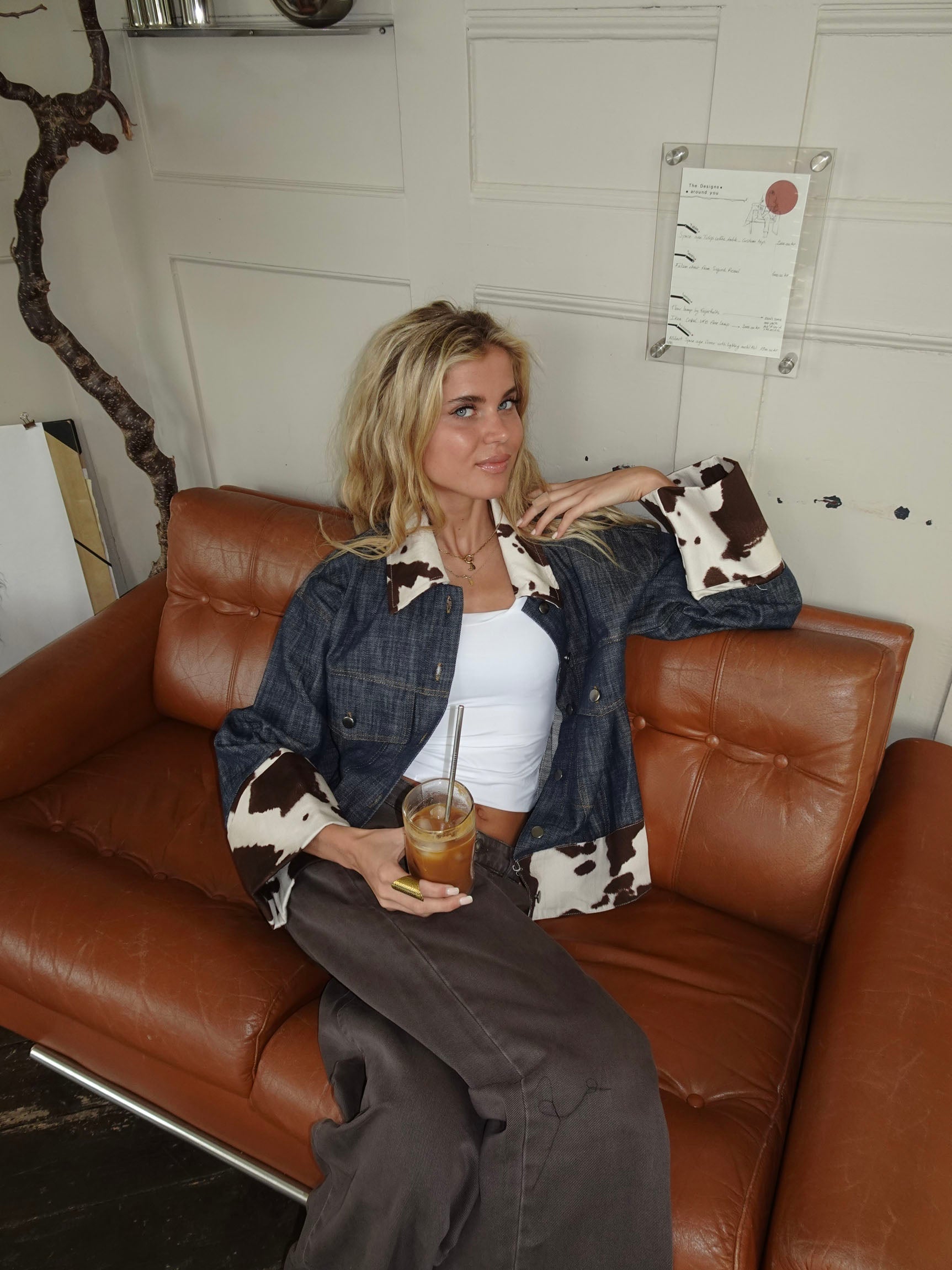 Cow Print Patchwork Denim Jacket