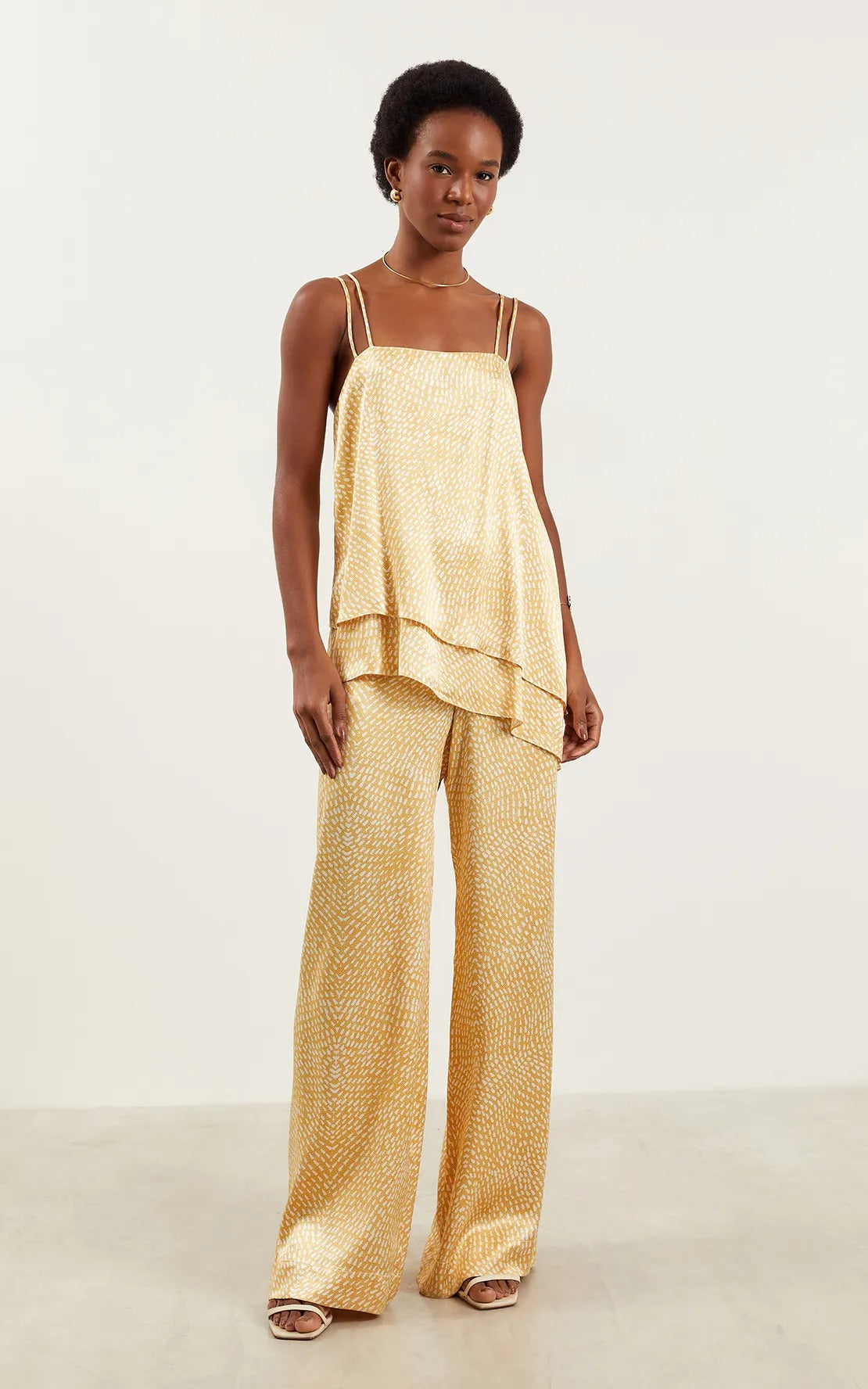 Asymmetric Sun Protection Top And Satin Sun Protection Pants Set