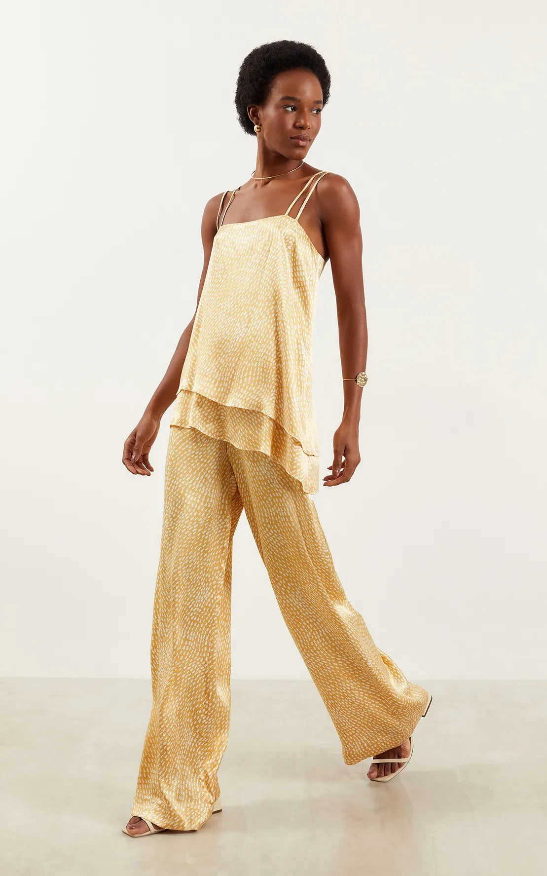 Asymmetric Sun Protection Top And Satin Sun Protection Pants Set