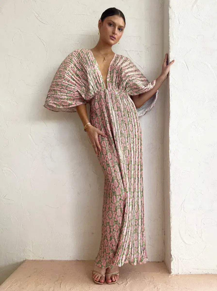 Batwing Sleeve Floral Maxi Dress