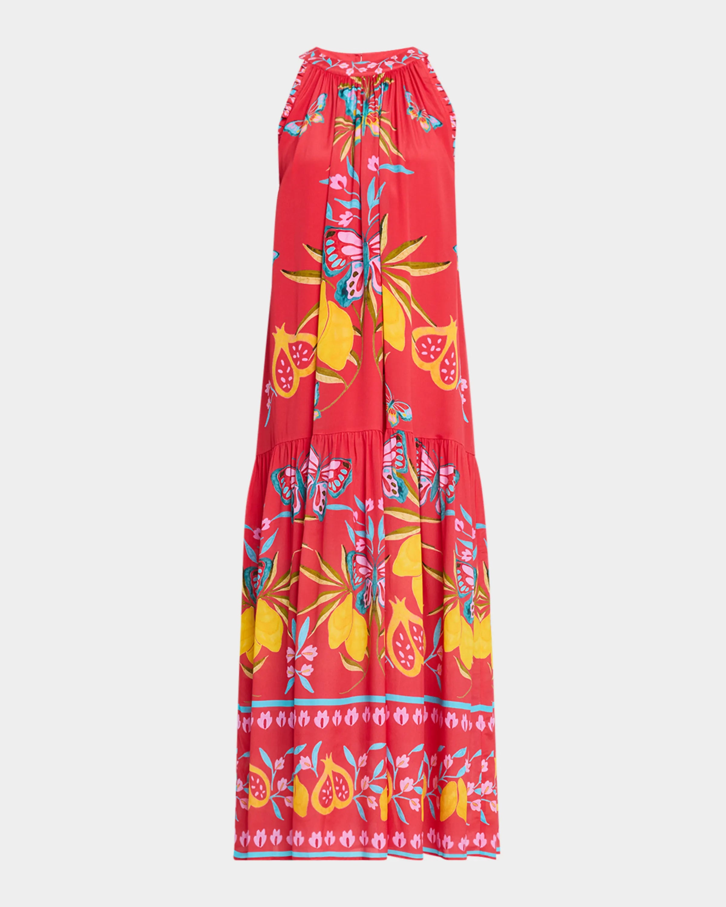 Red Fruit - Floral Printed Halter Sleeveless Maxi Dress