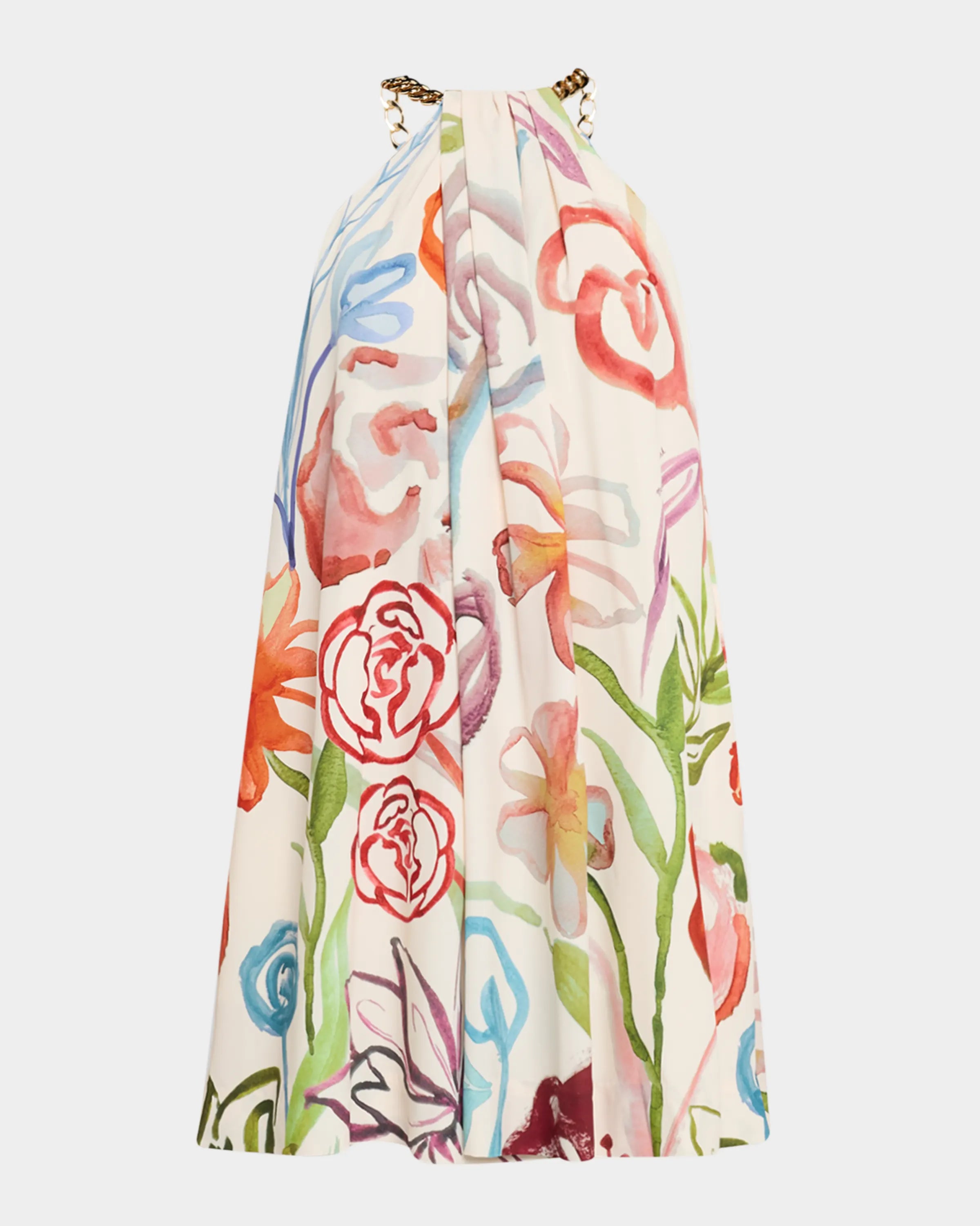 Watercolor Floral - Printed Halter Sleeveless Mini Dress
