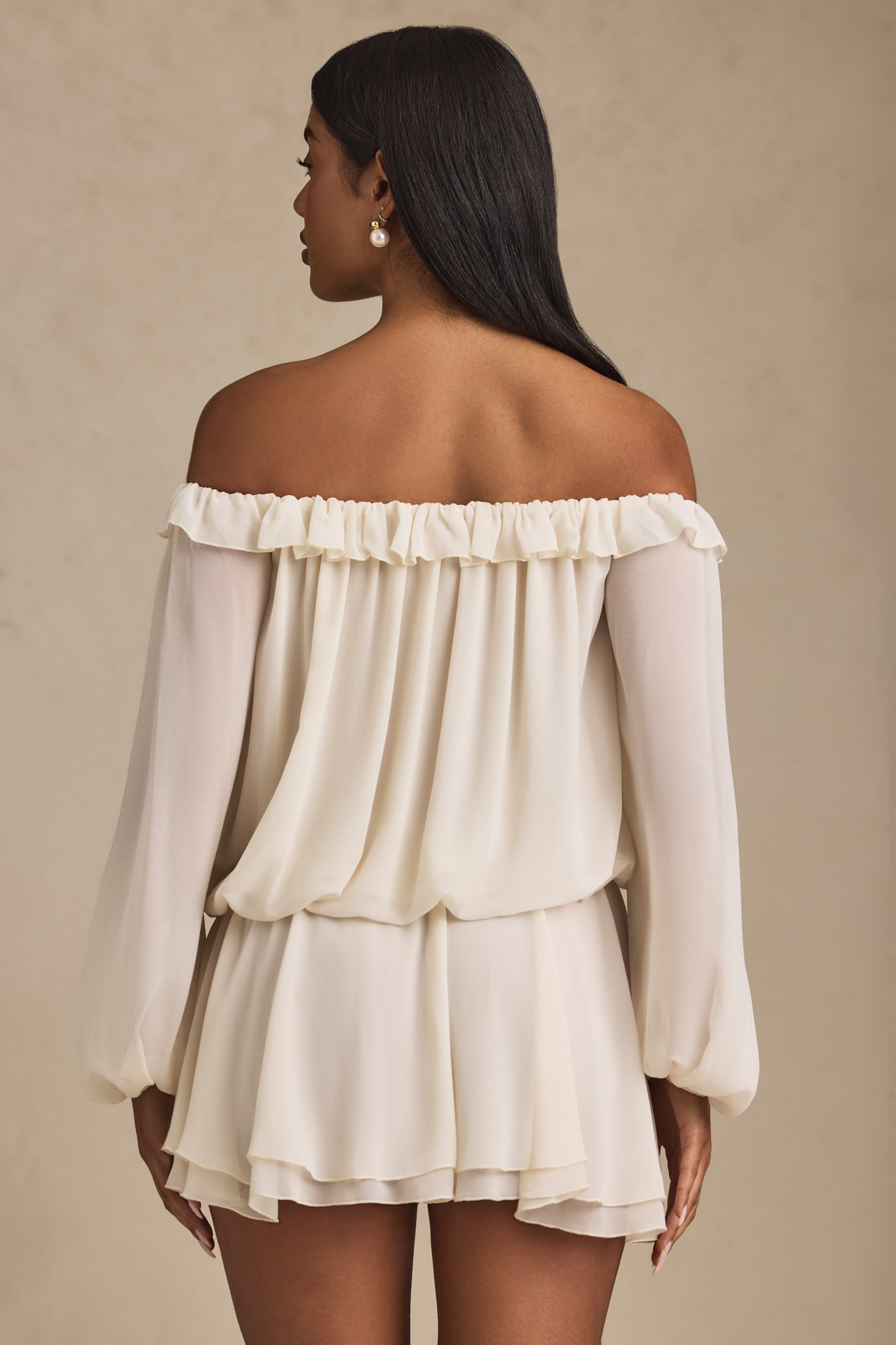 French - Style Romantic Off - Shoulder Chiffon Romper Dress