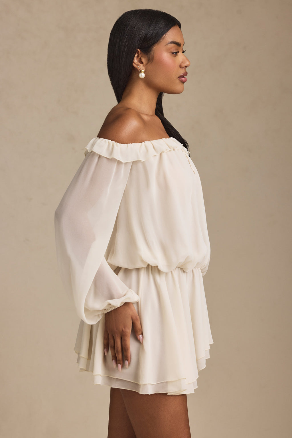 French - Style Romantic Off - Shoulder Chiffon Romper Dress