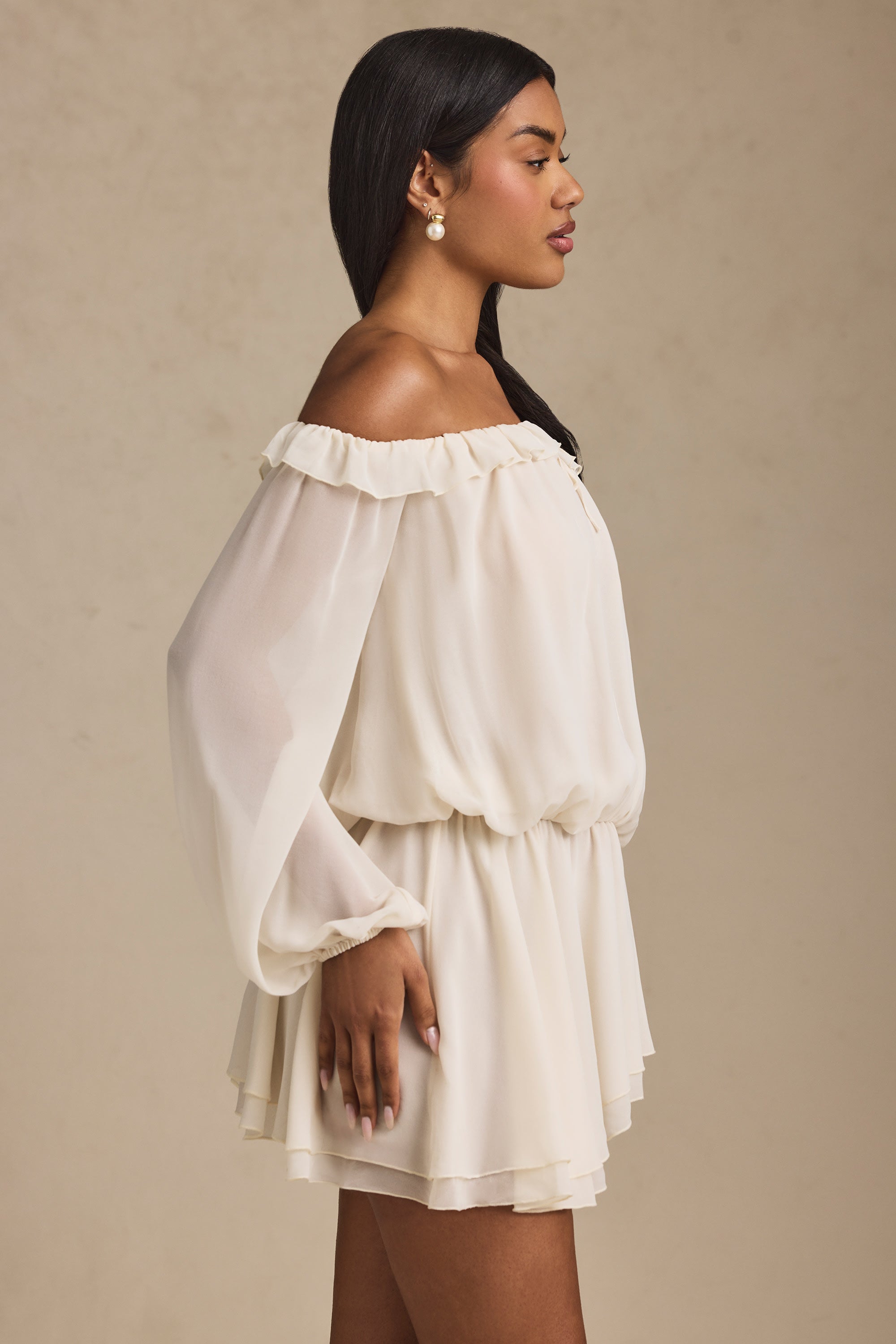 French - Style Romantic Off - Shoulder Chiffon Romper Dress